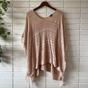 Boho Chic Knitted Poncho Sweater with Tassles